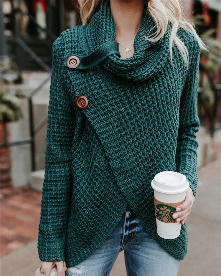 Damen Strickjacke mit asymmetrischem Verschluss und komfortablem Kragen Heidi-Mode