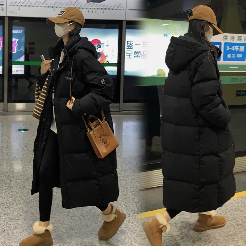 Damen Lange Steppjacke mit Kapuze und hohen Kragen Heidi-Mode