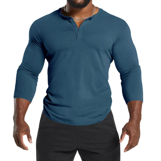 Herren Langarm-Henley-Shirt aus atmungsaktivem Baumwollmix mit Knopfdetails Heidi-Mode