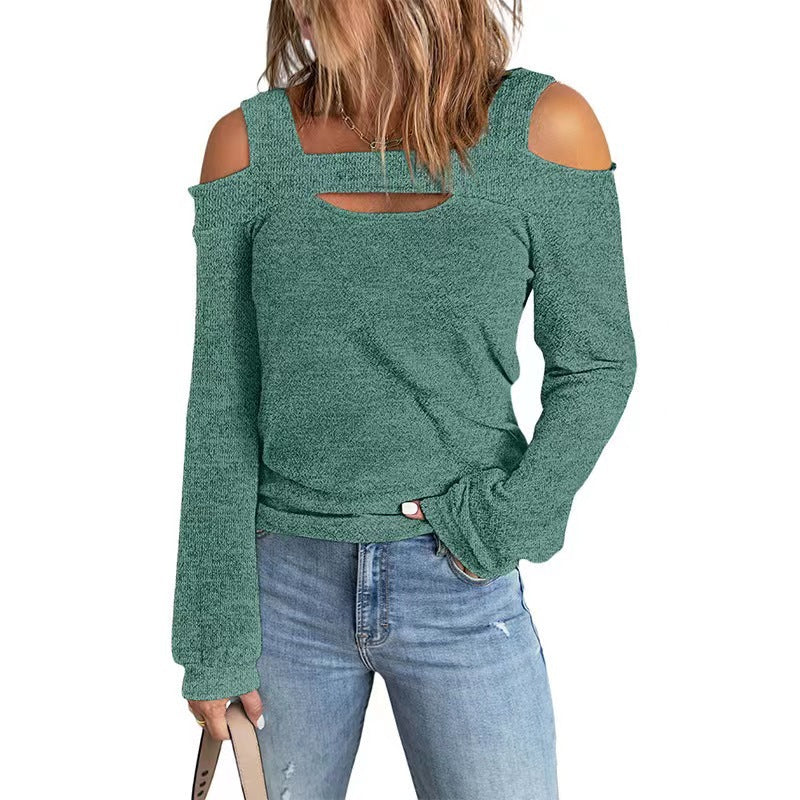 Damen Elegantes Langarmshirt mit asymmetrischem Cut-Out und modischem Schulterdesign Heidi-Mode