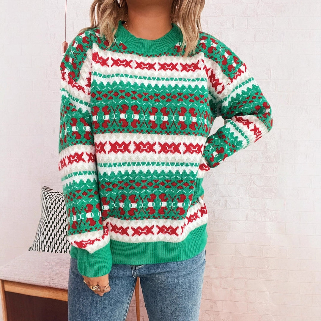 Damen Weihnachts-Pullover mit festlichem Motiv und lockerer Passform Heidi-Mode