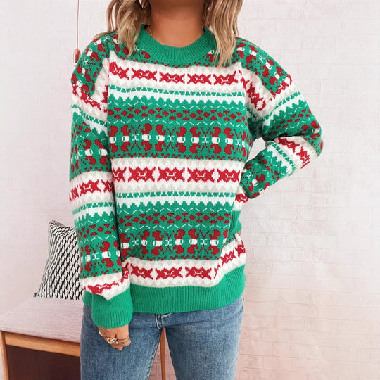 Damen Weihnachts-Pullover mit festlichem Motiv und lockerer Passform Heidi-Mode