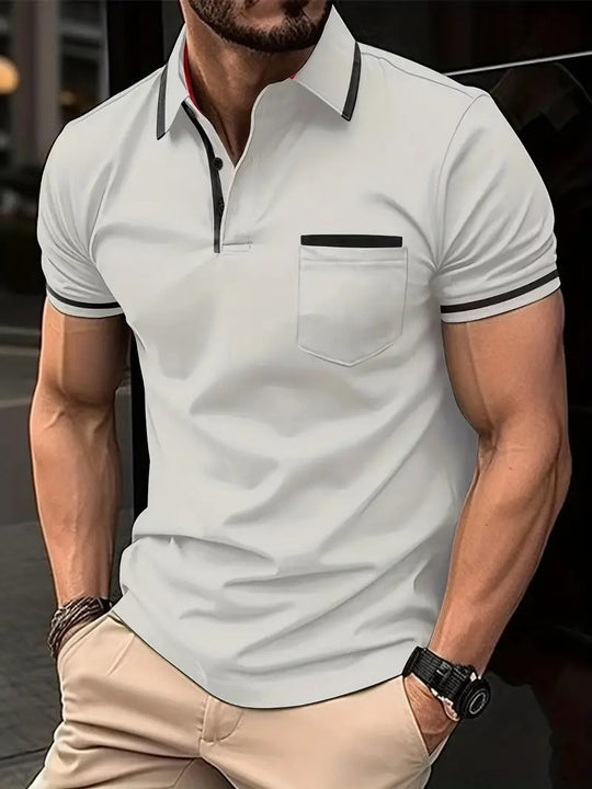 Herren Poloshirt mit modernem Kontrastkragen und praktischer Brusttasche Heidi-Mode