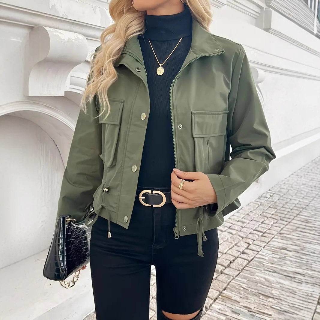 Damen leichte Windjacke mit praktischen Taschen und verstellbarem Bund Heidi-Mode