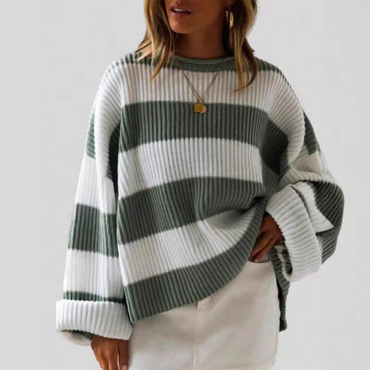 Damen gestreifter Strickpullover mit weitem Schnitt Heidi-Mode