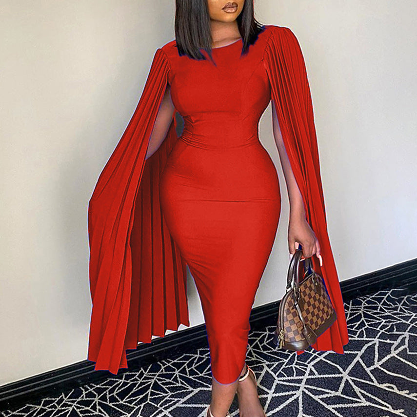 Damen Kleid mit dramatischen Plisseeärmeln und figurbetontem Schnitt Heidi-Mode