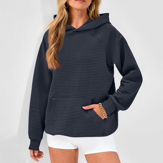 Damen Kuscheliger Waffelpullover mit Kapuze und Kängurutasche Heidi-Mode