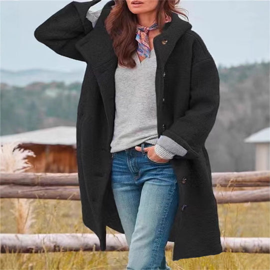 Damen Übergroßer Wollmantel mit stylischem Kragen und Knopfdetails Heidi-Mode