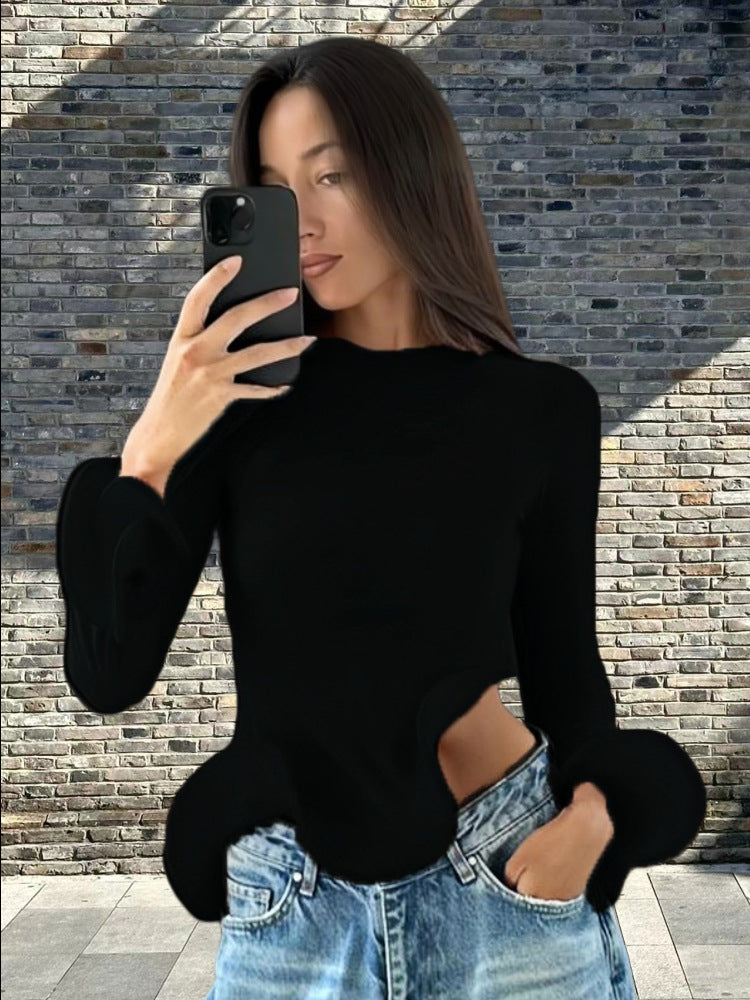 Damen Trendy Oberteil mit asymmetrischen Rüschendetails und elegantes Design Heidi-Mode