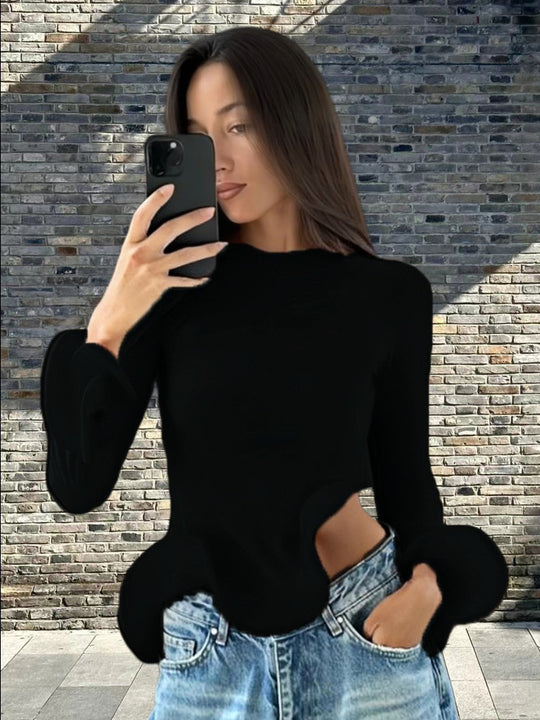 Damen Trendy Oberteil mit asymmetrischen Rüschendetails und elegantes Design Heidi-Mode
