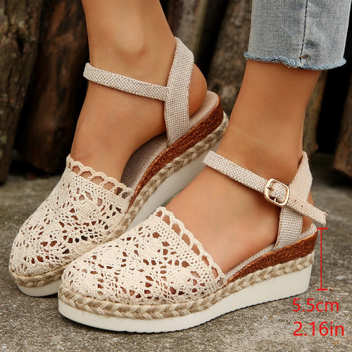 Damen elegante Espadrilles mit handgefertigtem Häkel-Design und verstellbarem Knöchelriemen Heidi-Mode
