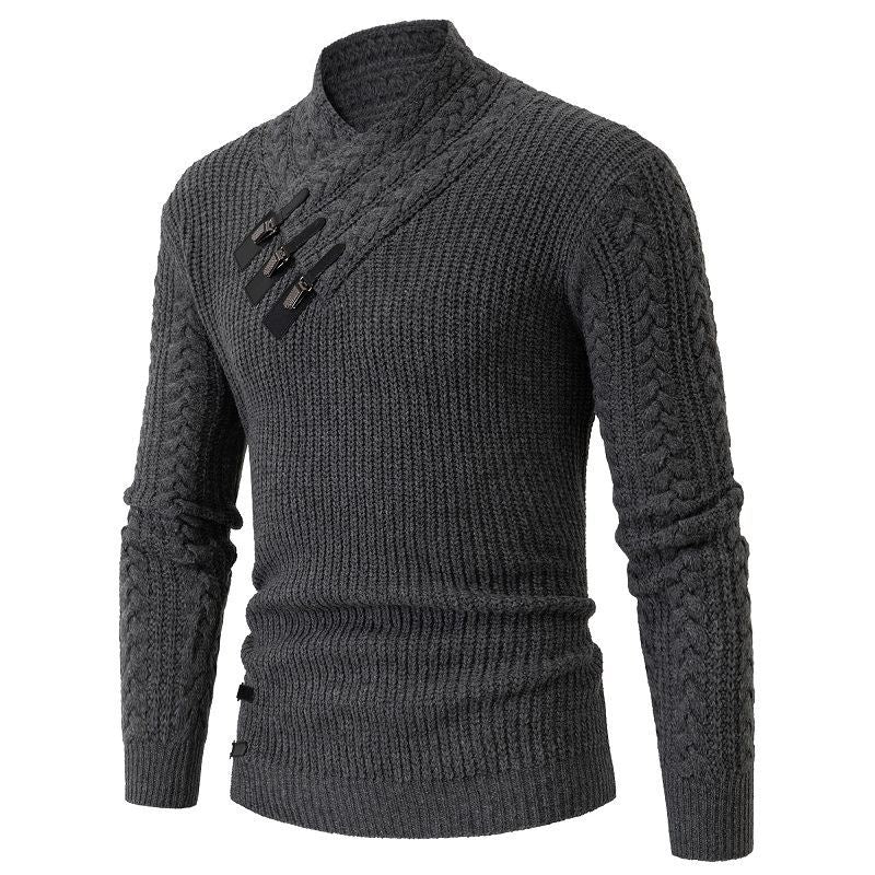 Herren Strickpullover mit asymmetrischem Kragen und dekorativem Zipper Heidi-Mode