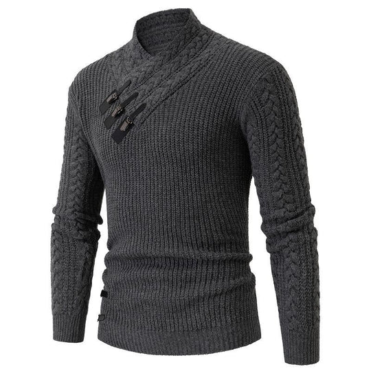 Herren Strickpullover mit asymmetrischem Kragen und dekorativem Zipper Heidi-Mode