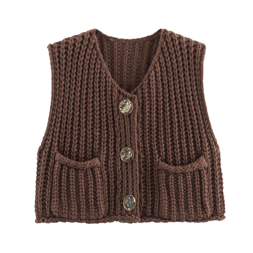 Damen Strickweste mit knopfverzierter Front und Taschen Heidi-Mode
