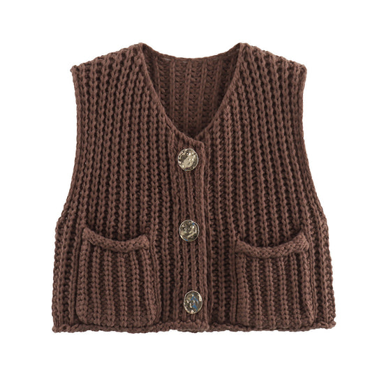 Damen Strickweste mit knopfverzierter Front und Taschen Heidi-Mode