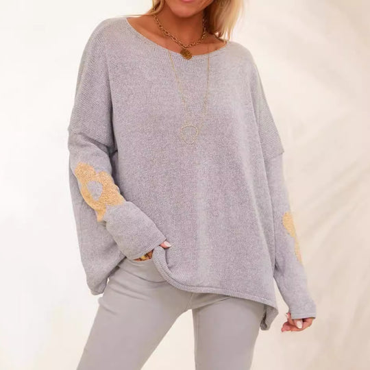Damen grob gestrickter Pullover mit floralem Design und weitem Schnitt Heidi-Mode