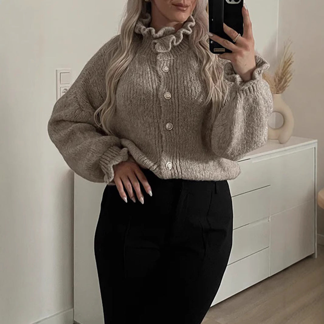 Damen Strickjacke mit modischem Kragen und Knopfdetails Heidi-Mode