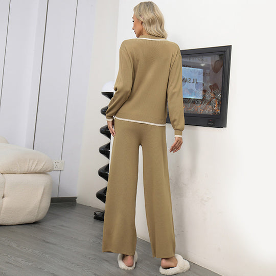 Damen elegantes und gemütliches Strick-Loungewear-Set mit feinen Details Heidi-Mode