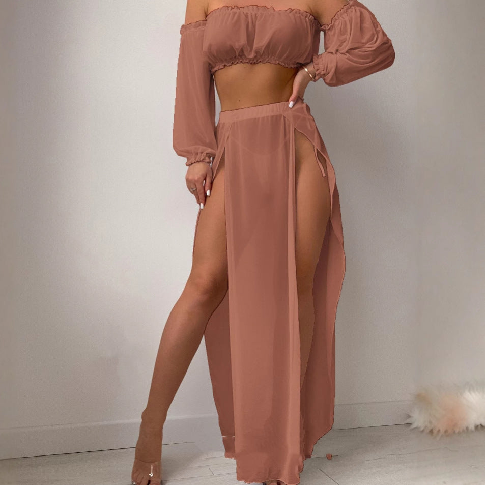 Damen Elegantes Strandkleid mit schulterfreiem Design und tiefen Seitenschlitzen Heidi-Mode