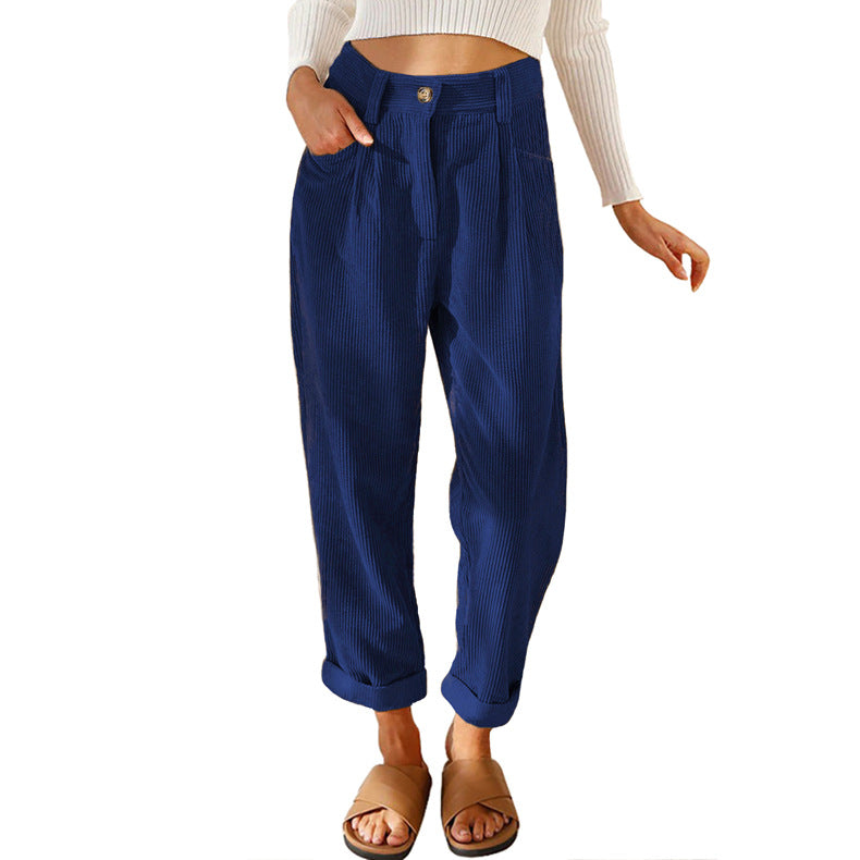 Damen modische Cordhose mit hohem Bund und weitem Bein Heidi-Mode