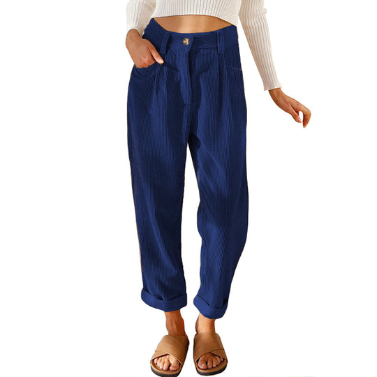 Damen modische Cordhose mit hohem Bund und weitem Bein Heidi-Mode