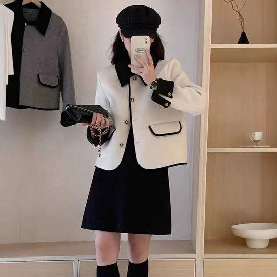 Damen elegante Kurzjacke mit kontrastierenden Details Heidi-Mode
