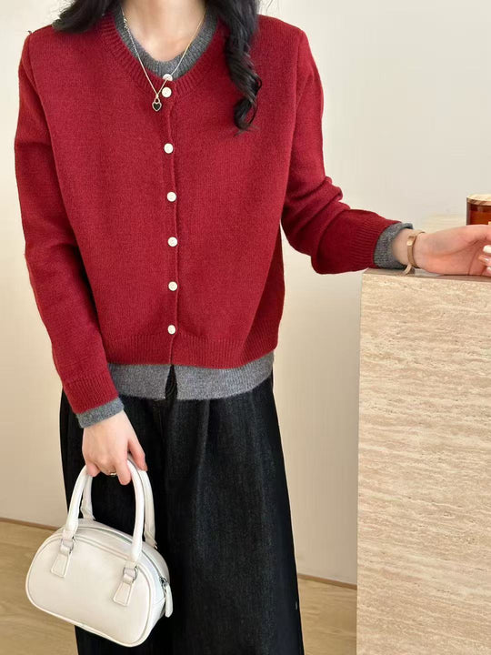 Damen Strickcardigan mit Rundhalsausschnitt und Knopfdetail Heidi-Mode