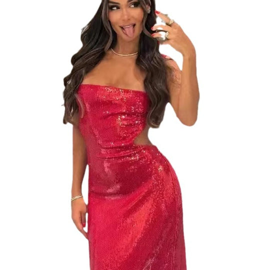 Damen Glamouröses Abendkleid mit schimmernder Paillettenverzierung Heidi-Mode