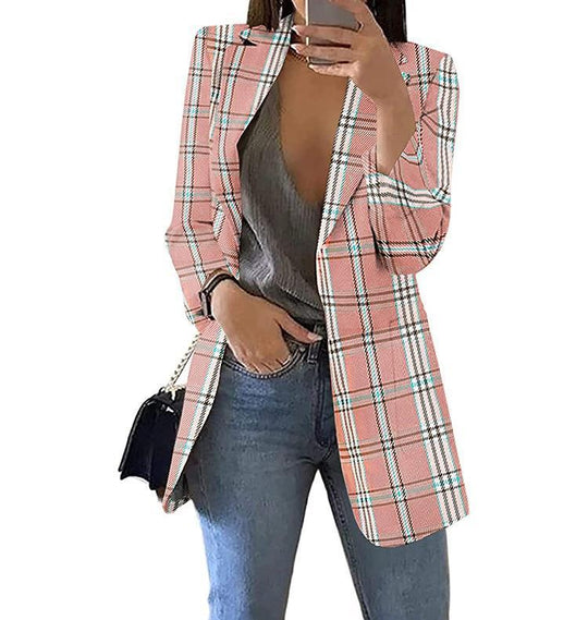 Damen Karierter Blazer mit modernem Schnitt und lässigen Details Heidi-Mode
