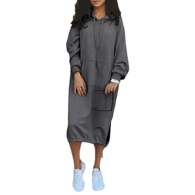 Damen Casual Hoodie Kleid mit verstellbarem Kordelzug-Saum Heidi-Mode