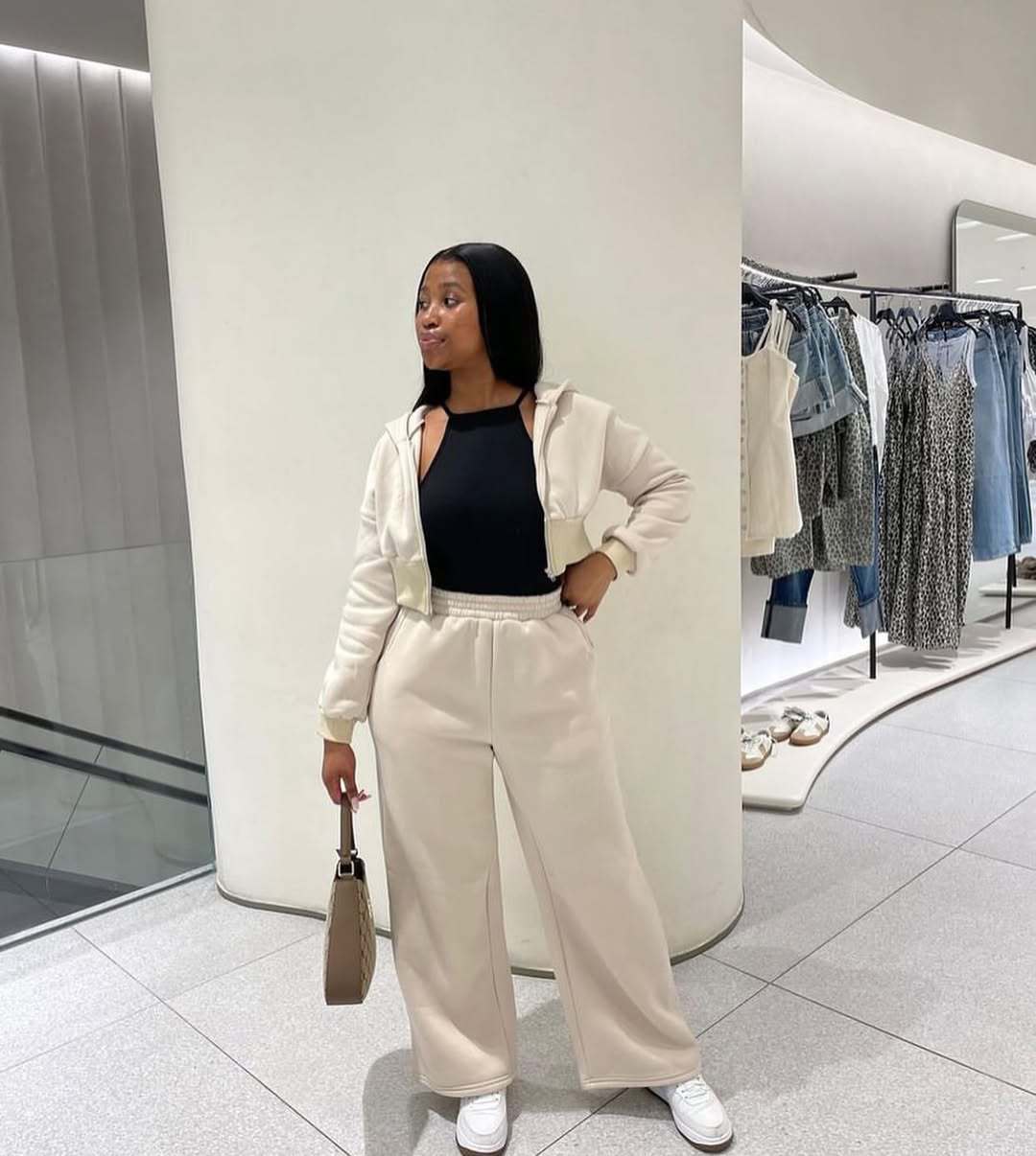Damen lässiges Loungewear-Set mit cropped Hoodie und weit geschnittenen Jogginghosen Heidi-Mode