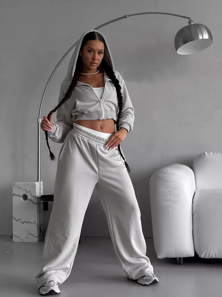 Damen moderner Cropped Hoodie und weite Jogginghose Set Heidi-Mode