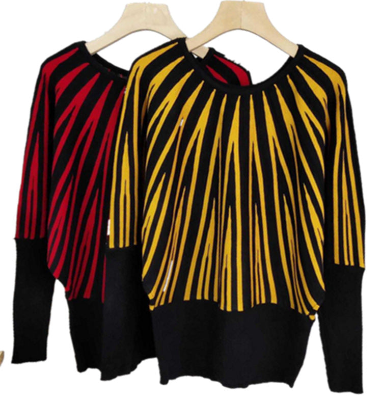 Damen weicher Pullover mit modernem Streifenmuster und weitem Schnitt Heidi-Mode