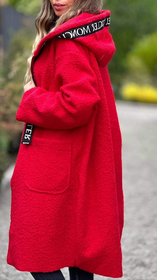 Damen Modischer Oversized-Fleece-Mantel mit praktischen Taschen und Kapuze Heidi-Mode