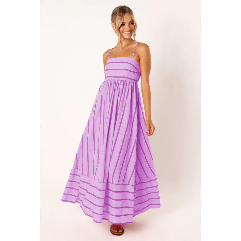 Damen Maxikleid mit feinen Streifen und elastischem Taillenbund Heidi-Mode
