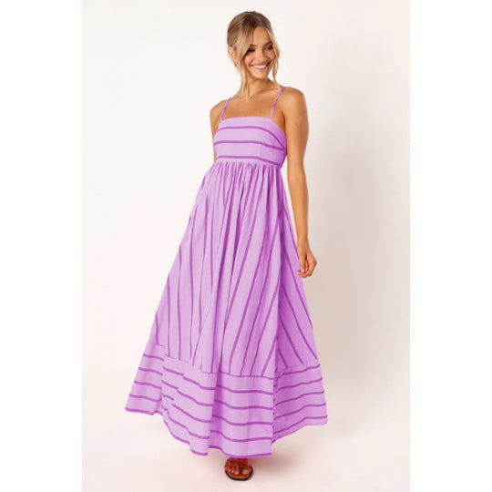 Damen Maxikleid mit feinen Streifen und elastischem Taillenbund Heidi-Mode