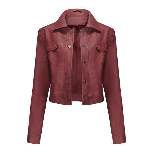 Damen modische kurz geschnittene Lederjacke Heidi-Mode