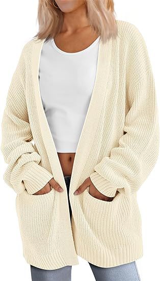 Damen Grobstrick Cardigan mit offenem Schnitt und praktischen Taschen Heidi-Mode