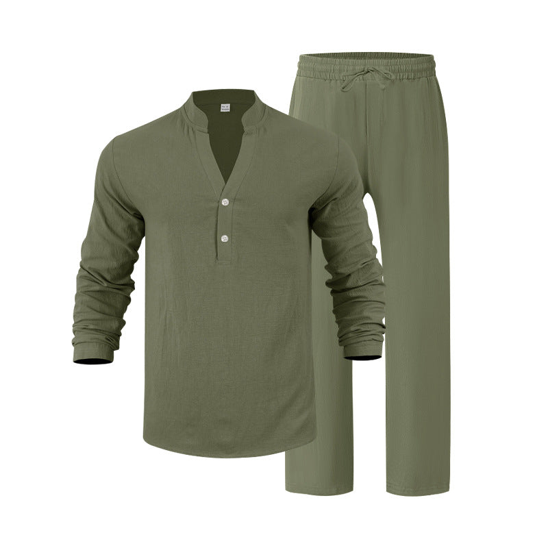 Herren entspannendes Langarm-Hemd & Freizeithose Set Heidi-Mode