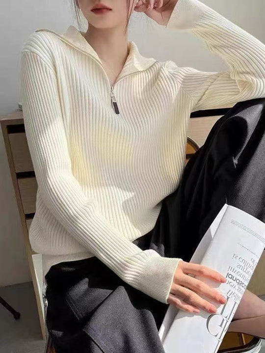 Damen Pullover mit Stehkragen und Reißverschluss Heidi-Mode