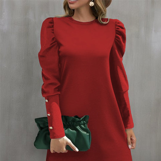 Damen Puffärmel Minikleid mit elegantem Rundhalsausschnitt Heidi-Mode