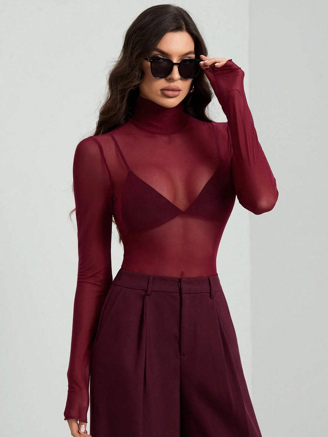 Damen Transparente Turtleneck-Bluse mit figurformendem Schnitt Heidi-Mode