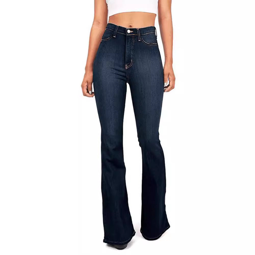 Damen Hoch taillierte Bootcut Jeans im eleganten zeitlosen Stil Heidi-Mode