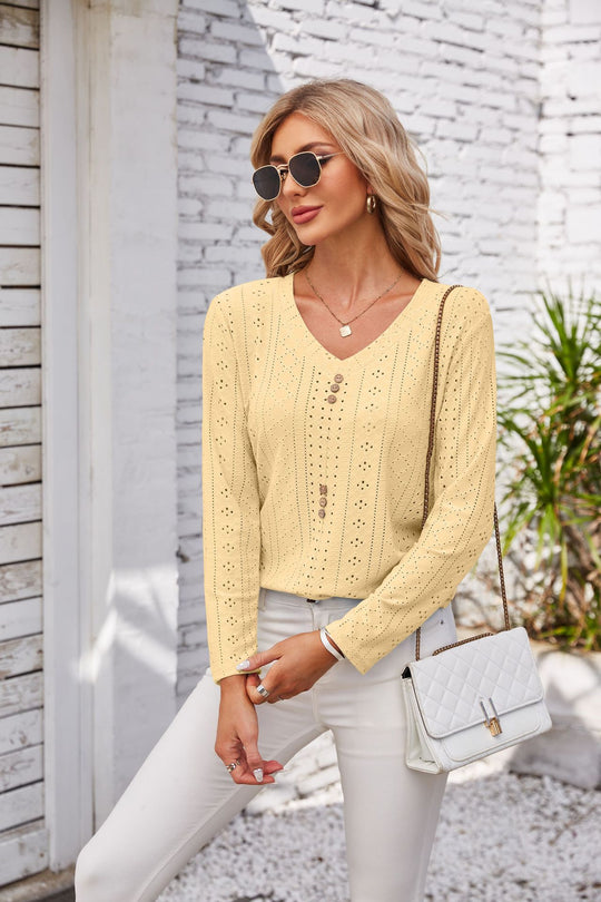 Damen luftiges Blusenshirt mit Knopfdetails Heidi-Mode