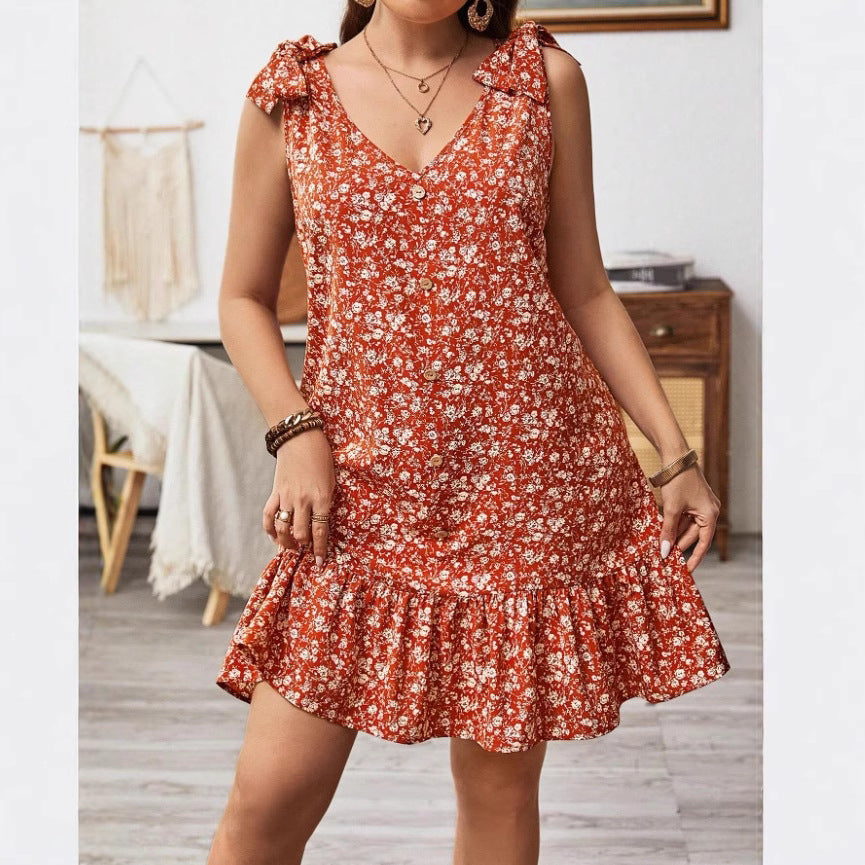 Damen kurzes Sommerkleid mit Rüschendetails und Knopfleiste Heidi-Mode