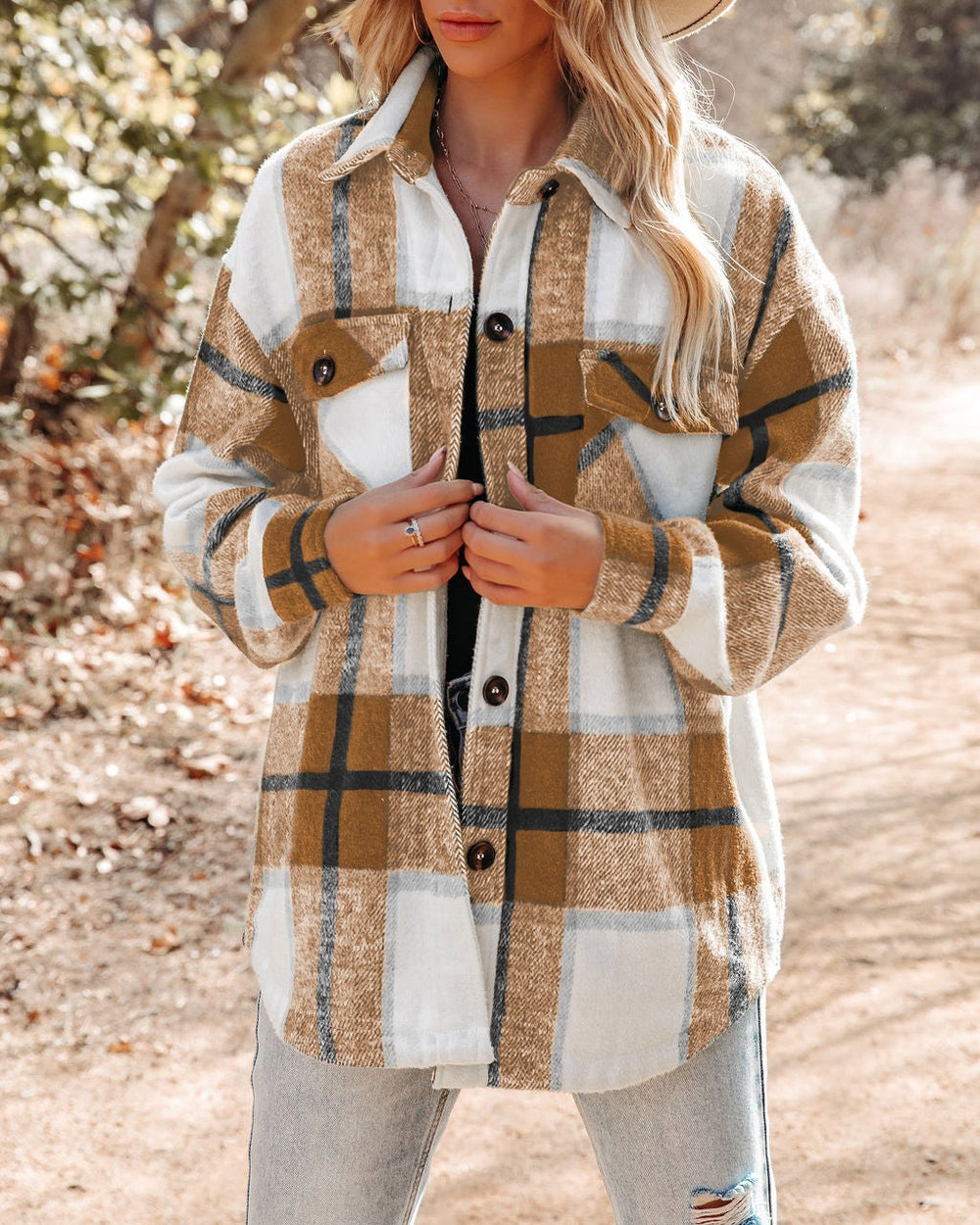 Damen Karierte Flanelljacke mit Brusttaschen Heidi-Mode