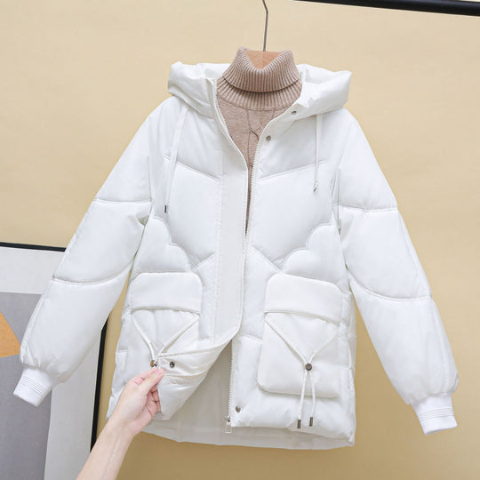 Damen gesteppte Winterjacke mit Kapuze und Herzdetails Heidi-Mode