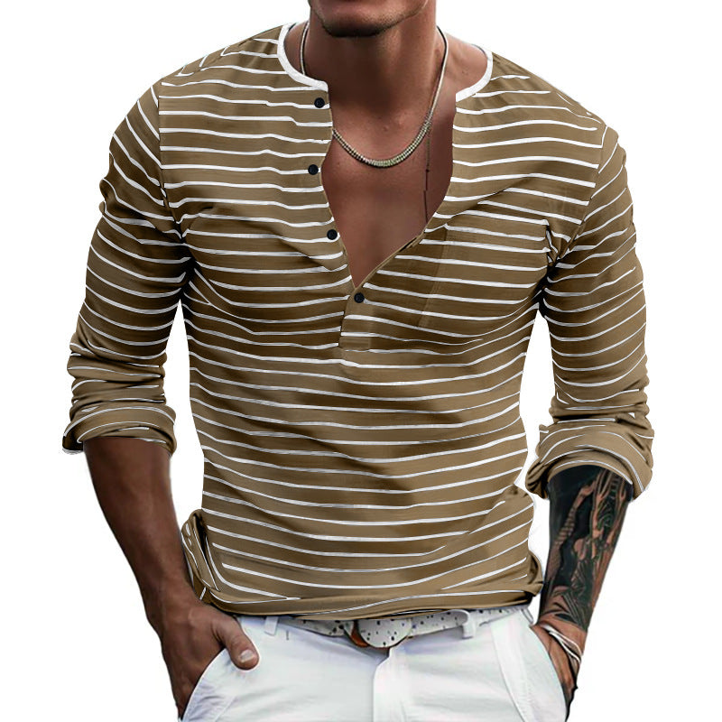 Herren Langarm-Henley-Shirt mit modischem Streifenmuster Heidi-Mode