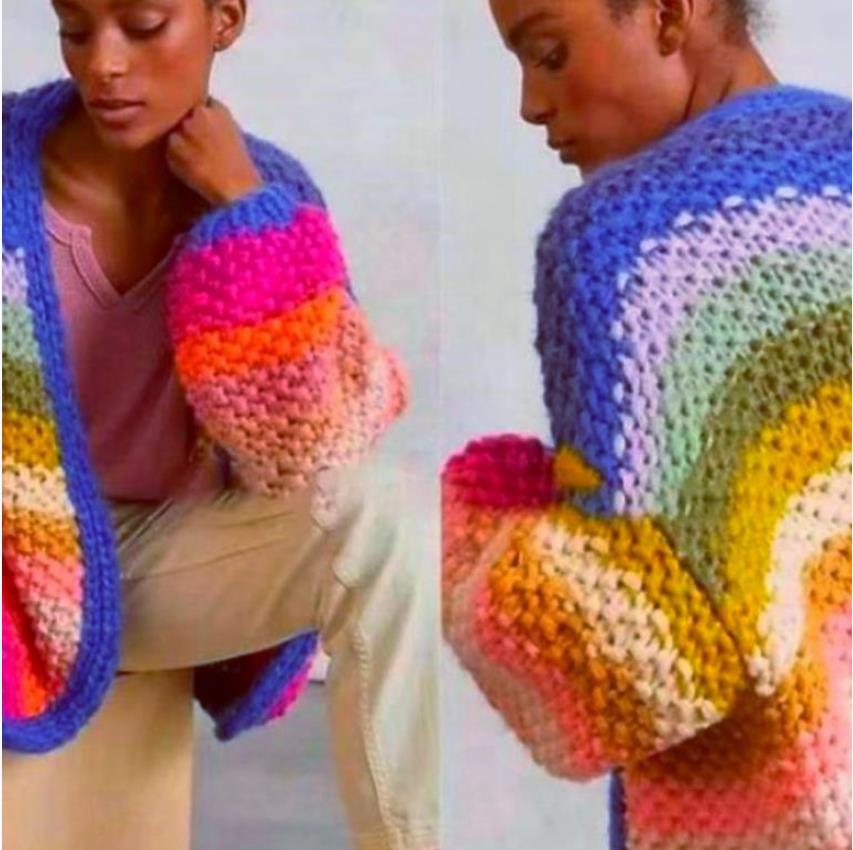 Damen Strickjacke mit buntem Farbverlauf und weitem Schnitt Heidi-Mode