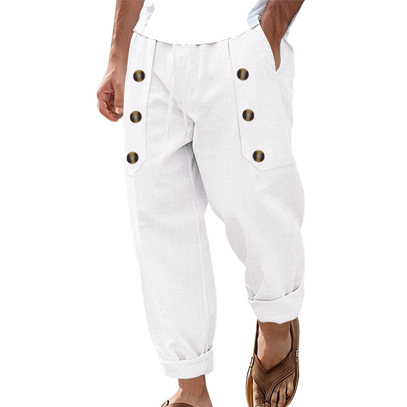 Herren Bequeme Leinenhose mit seitlichen Knöpfen und elastischem Bund Heidi-Mode